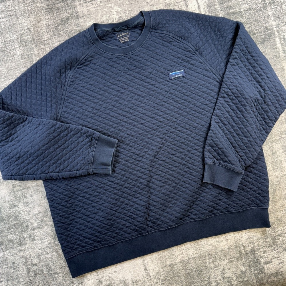 LL Bean Sweatshirt Mens 2XL Diamond Quilted Crewneck Navy Blue Sweater Outdoors